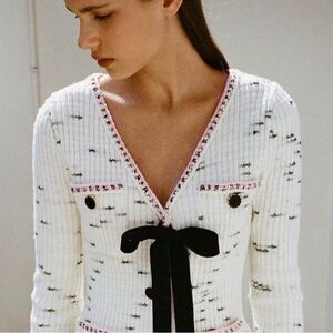 Self Portrait Ivory Contrast Yarn Button Down Cardigan